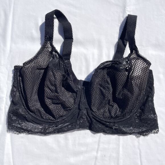 Elomi Charley Longline Lace Mesh Bralette Plunge Bra 34J Black EL4381 Underwire - Picture 1 of 3